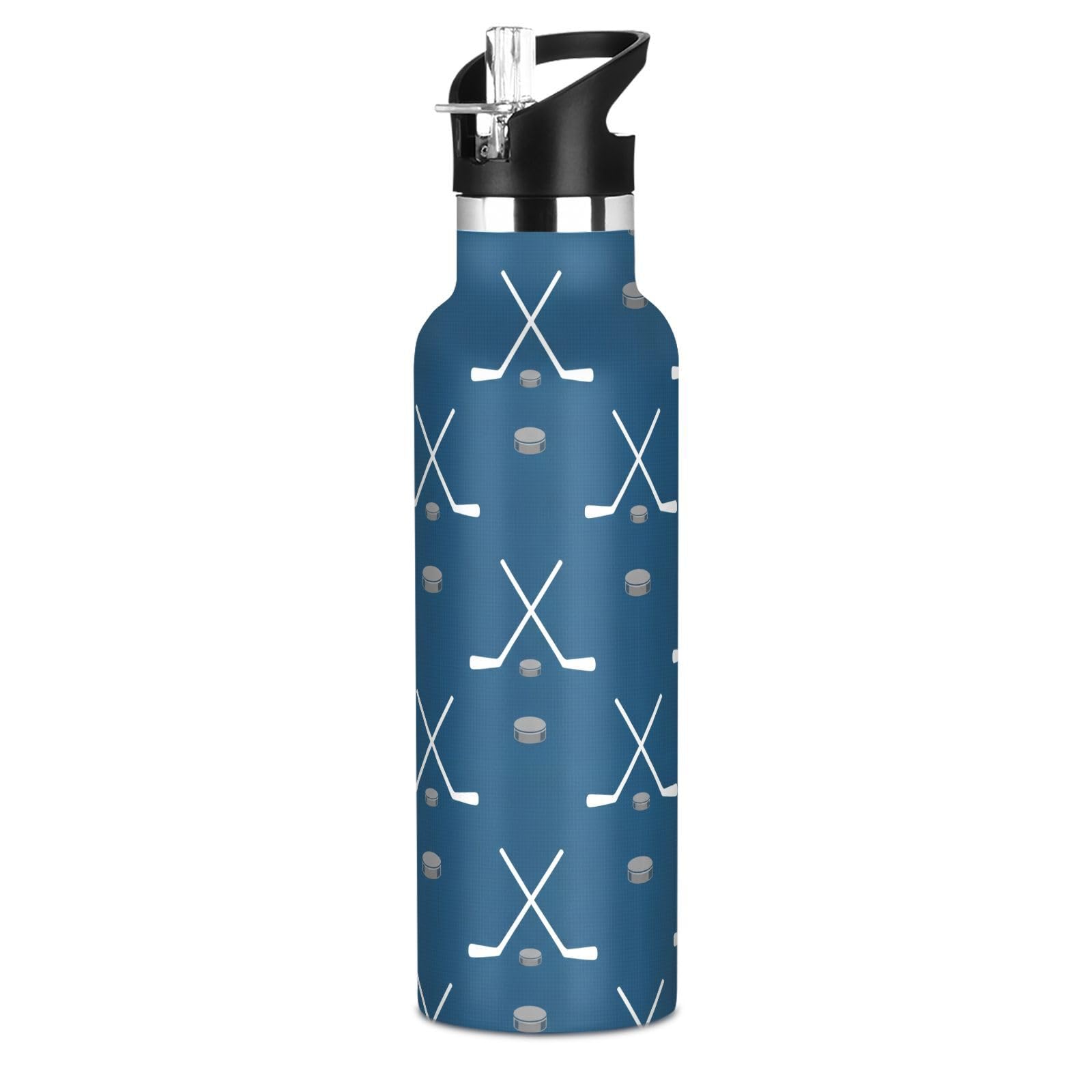 VIGTRO Hockey Sticks Pucks Sports Kids Water Bottle Vacuum Insulated Stainless Steel Boys Girls Sports Bottle with Straw Lid & H