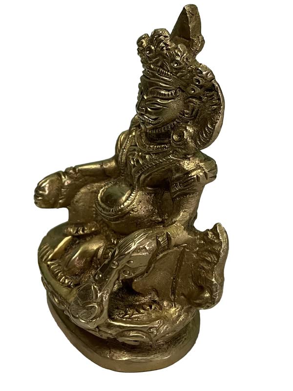 P.J.Handicrafts Brass Idol Kuber Murti for Home Puja The God of Wealth for Blessing/Maharaj Kuber for Tijori Locker Money Safe -