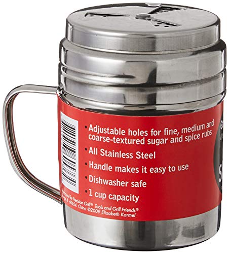 Hic Kitchen Adjustable Dry Rub Shaker With Holes For Medium And Coarse Grind Seasonings, Stainless Steel, 1-Cup Capacity