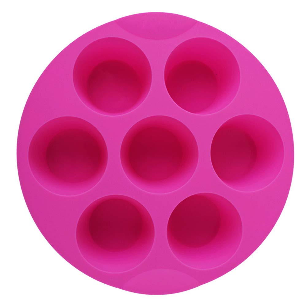 Shebaking 7 Cavity Silicone Air Fryer Muffin Pans Nonstick Brownie Cake Mold Round Pudding Cupcake Recipe Tray Bakeware, Rose