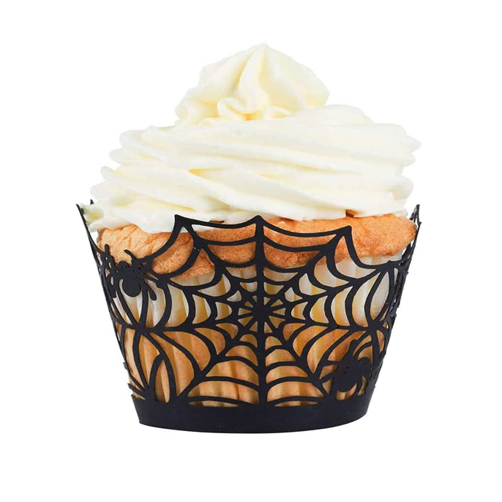 Cupcake Wrappers, Giveme5 Pack Of 50 Halloween Party Spiderweb Laser Cut Paper Cupcake Wrappers Wraps Liners Black (50 Pack)