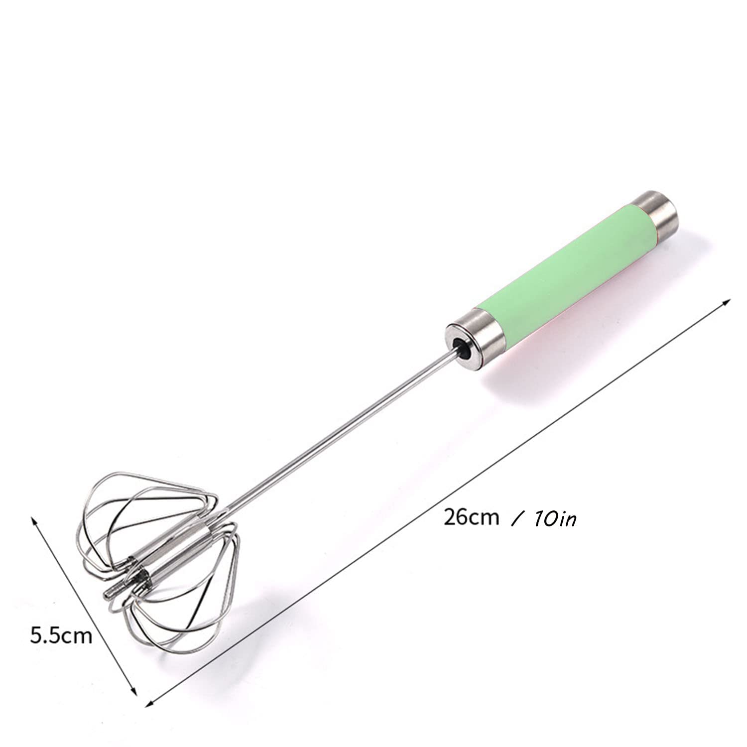 Stainless Steel Semi-Automatic Egg Whisk - 3Pcs Hand Push Rotary Whisk Blender (10In Green)