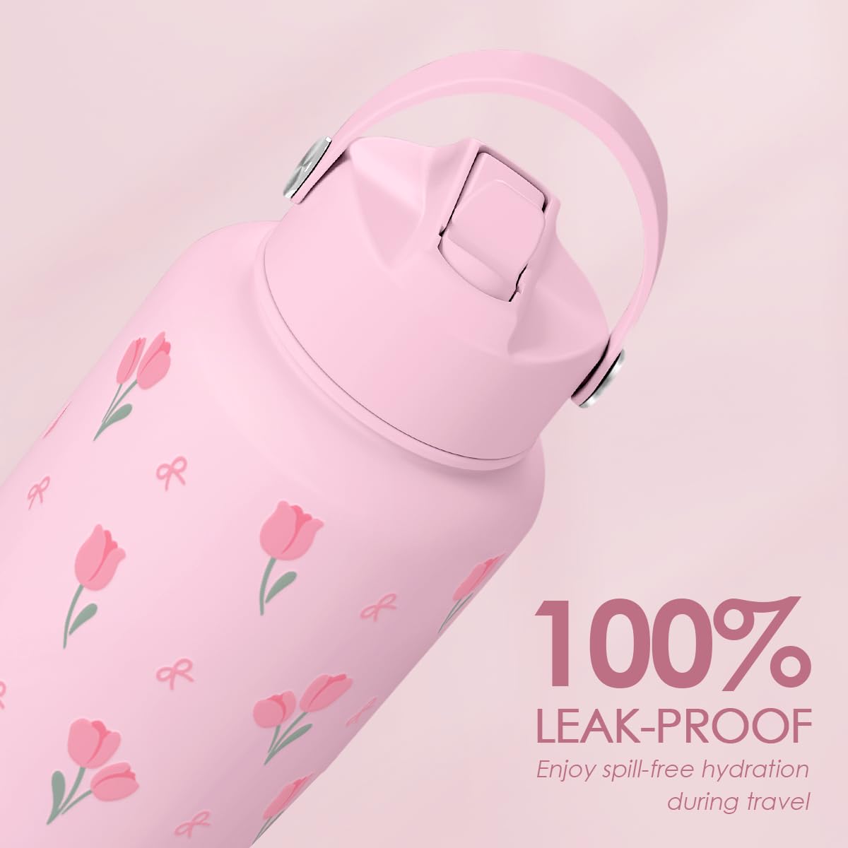 Floral Water Bottle 32oz Stainless Steel with Lid, Tulip Insulated Bottles for Women Girls, Gifts Ideas for Birthday Christmas