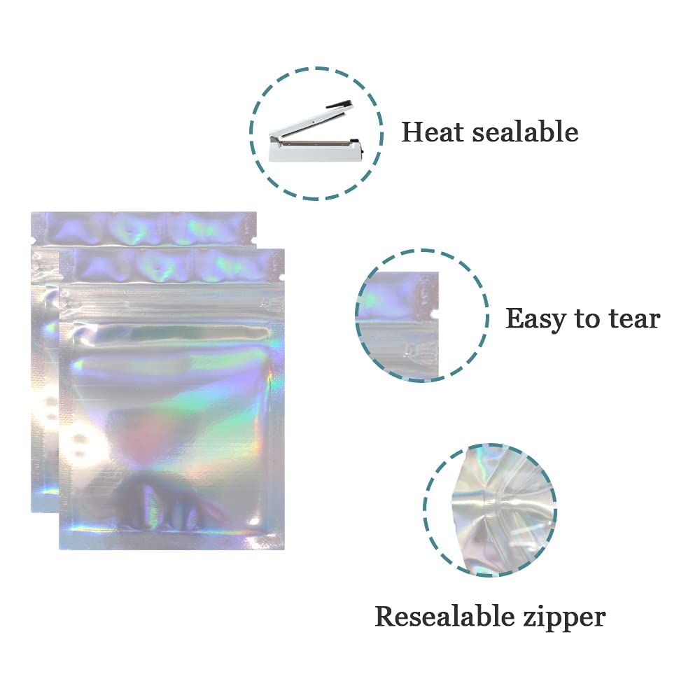 Ferenli (3X3.9 Inch) 100 Pcs Mylar Zipper Lock Bag Food Storage Foil Airtight Bags With Front Window Plastic Candy Packaging Pou