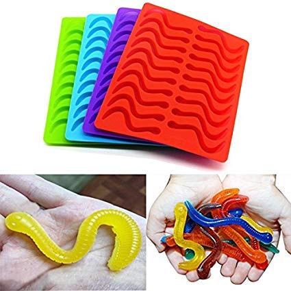 Mydio 20 Cavity Gummy Worm Silicone Molds With 1 Dropper,Bpa Free,For Diy Candy,Cake D  Cor, Halloween Gummi Chocolate,Jelly Cho