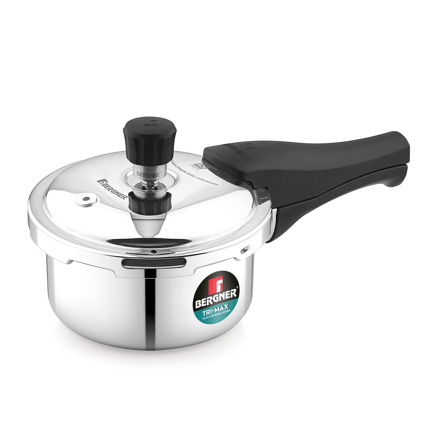 Bergner Tri-Max Junior Triply 1 Litre Pressure Cooker, Triply Body, Outer Lid Mini Pressure Cooker, Healthy Cooking, Safety Valv