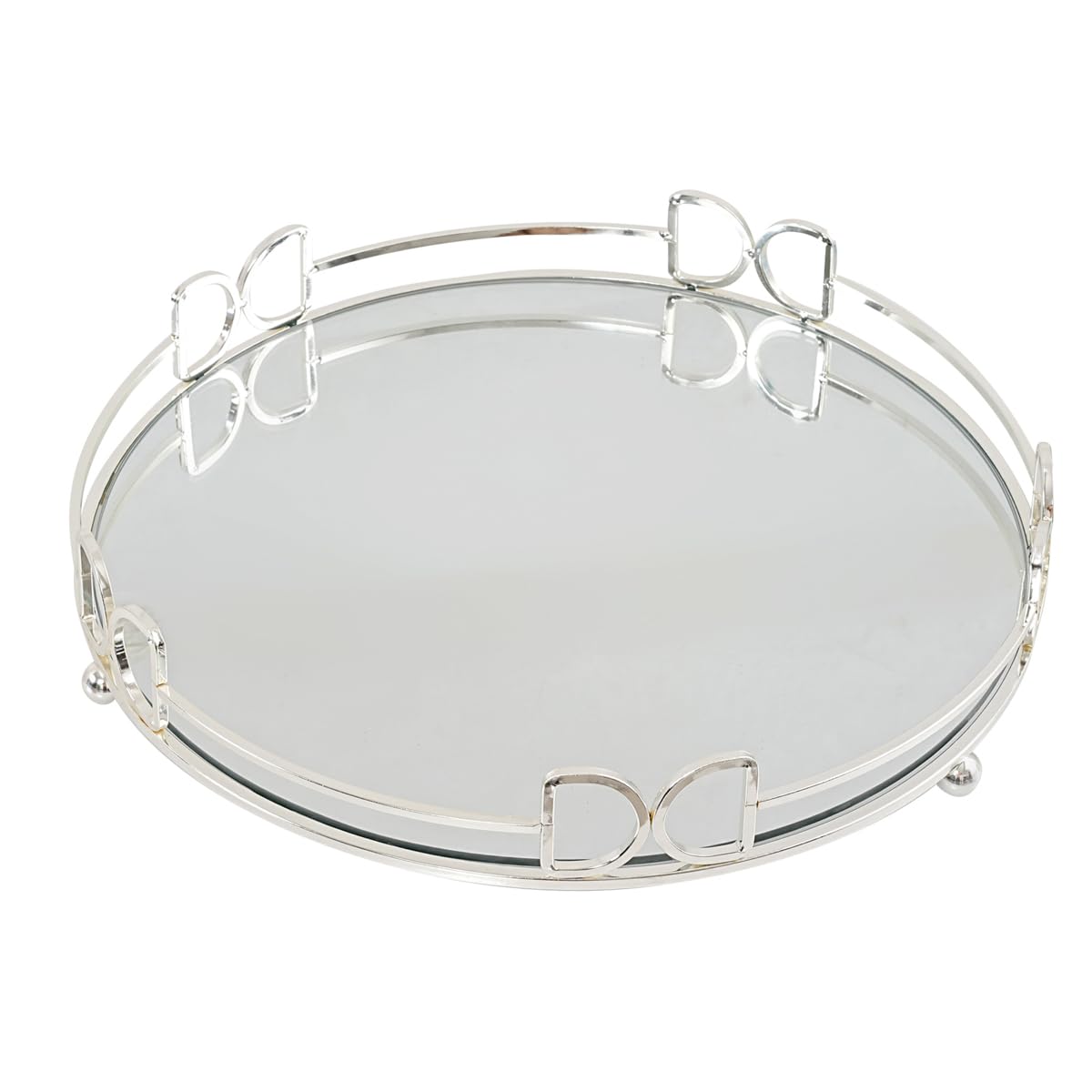 Mirror Vanity Tray Round Metal Makeup Tray Cosmetic Perfume Tray For Dresser Bathroom Bedroom Countertop Organizer Tray (Silver