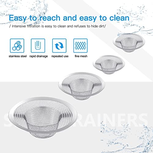 Maxware 4Pcs Heavy Duty Stainless Steel Sink Strainer,Sink Basket Set, Fits Most Kitchen Sinks 4.5'', Bathroom Sinks 2.75'',Show