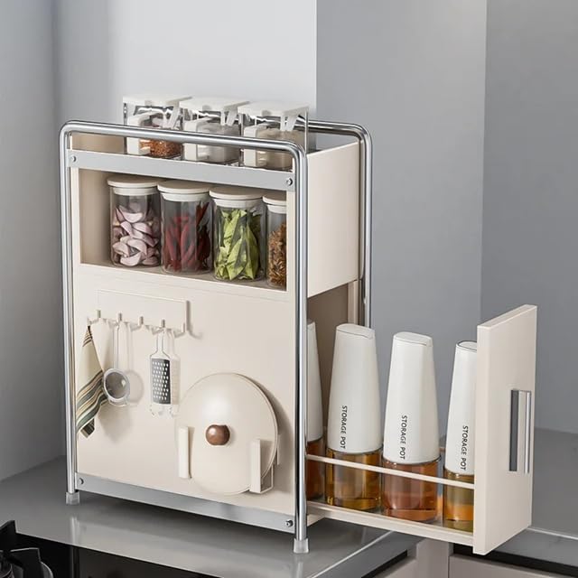 Home Cube Multifunctional Kitchen Countertop PullOut Spice Rack Storage Shelf With Hooks Kitchen Pantry Cabinet Space Saving Na