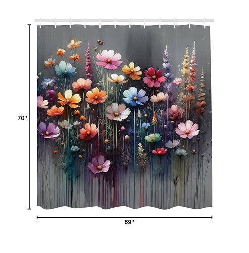 Ambesonne Floral Shower Curtain, Melancholic Bohemian Garden Composition With Abstract Lines Flowery Dream, Cloth Fabric Bathroo