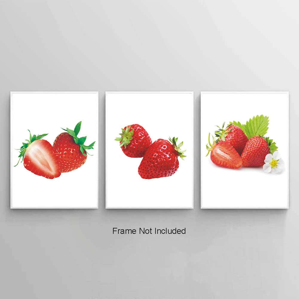 Tanxm 3 Set - Strawberry Fruits Wall Artwork Paintings,Colorful Fruits Canvas Wall Art,Walls Canvas Art Work For Kitchen Dining