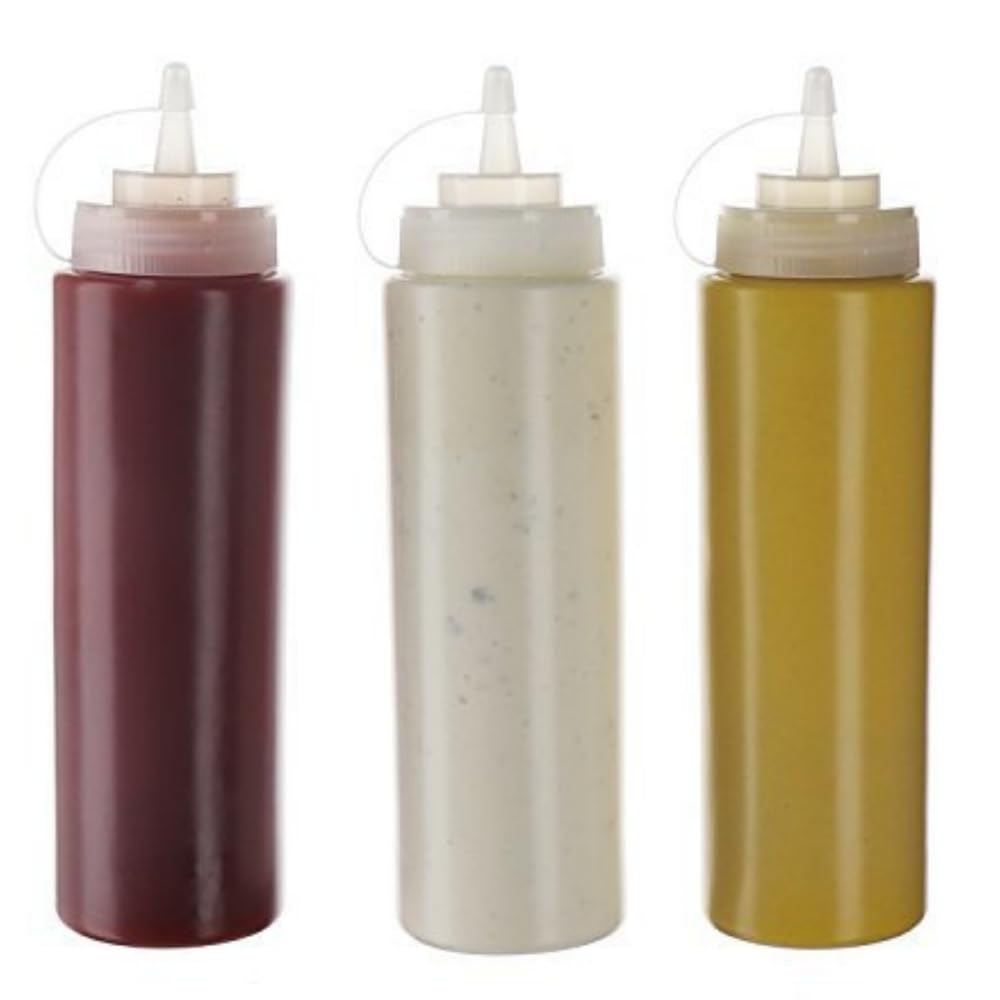 Oaklyn (3Pk 24 Oz Plastic Squeeze Squirt Condiment Bottles With Twist On Cap Lids - Top Dispensers For Ketchup Mustard Mayo Hot