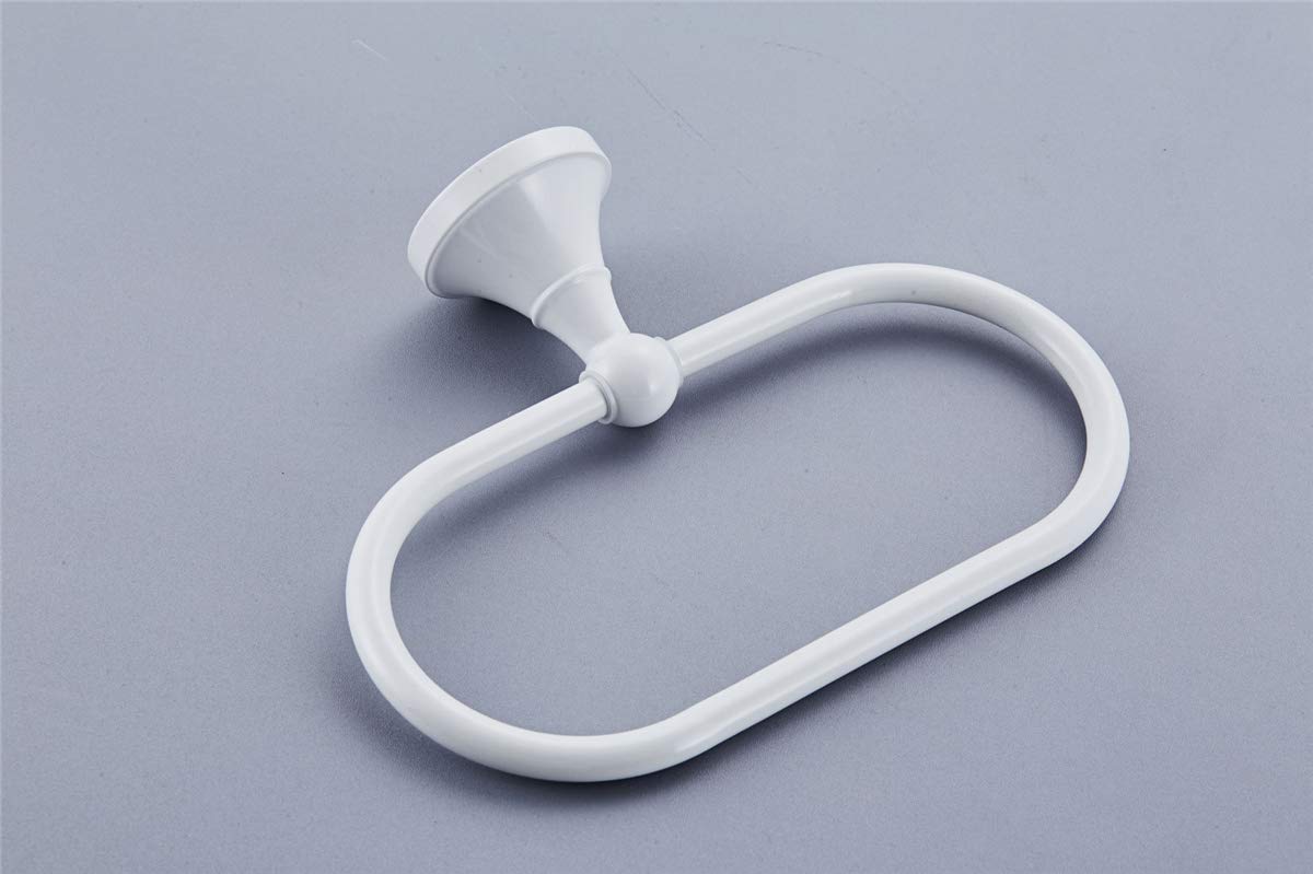 Flybath Oval Towel Ring Antique Brass Hanger Hand Towel Holder For Bathroom Kitchen Accessories Wall Mounted, White Finish