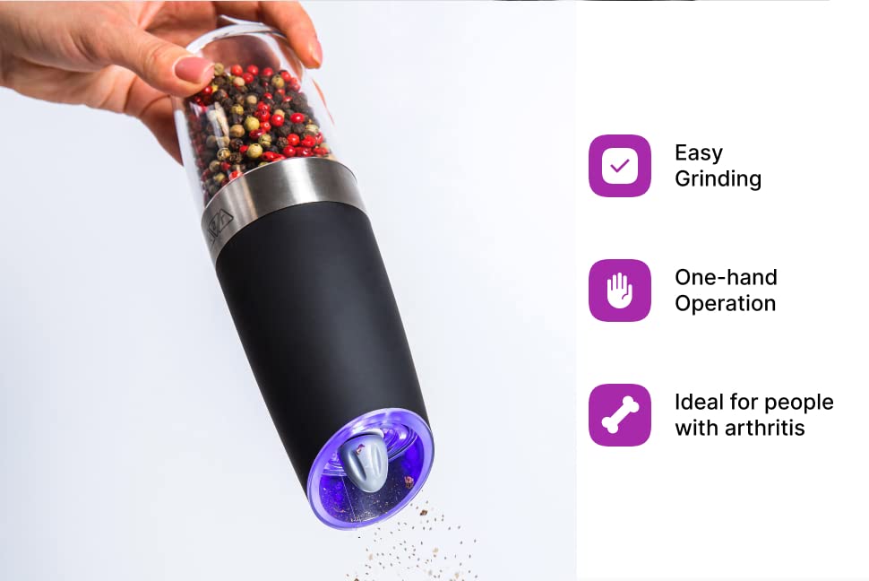 Ksl Gravity Electric Salt And Pepper Grinder Set - Mother'S Day Gift - Adjustable Motorized Electrical Powered Auto Shakers-Auto