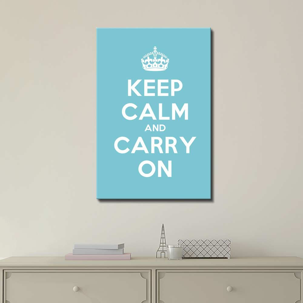 Canvas Wall Art Gallery Wrap Canvas Prints - Keep Calm And Carry On | Stretched Teal Canvas Home Art Ready To Hang - 32'' X 48''