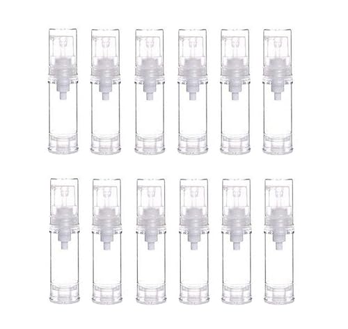12Pcs 5ml/0.17oz Airless Pump Bottle Portable Empty Refillable Clear Plastic Airless Vacuum Pump Bottle Cosmetic Make-up Cream Lotion Sample Packing Toiletries Liquid Storage Container Vial Jars