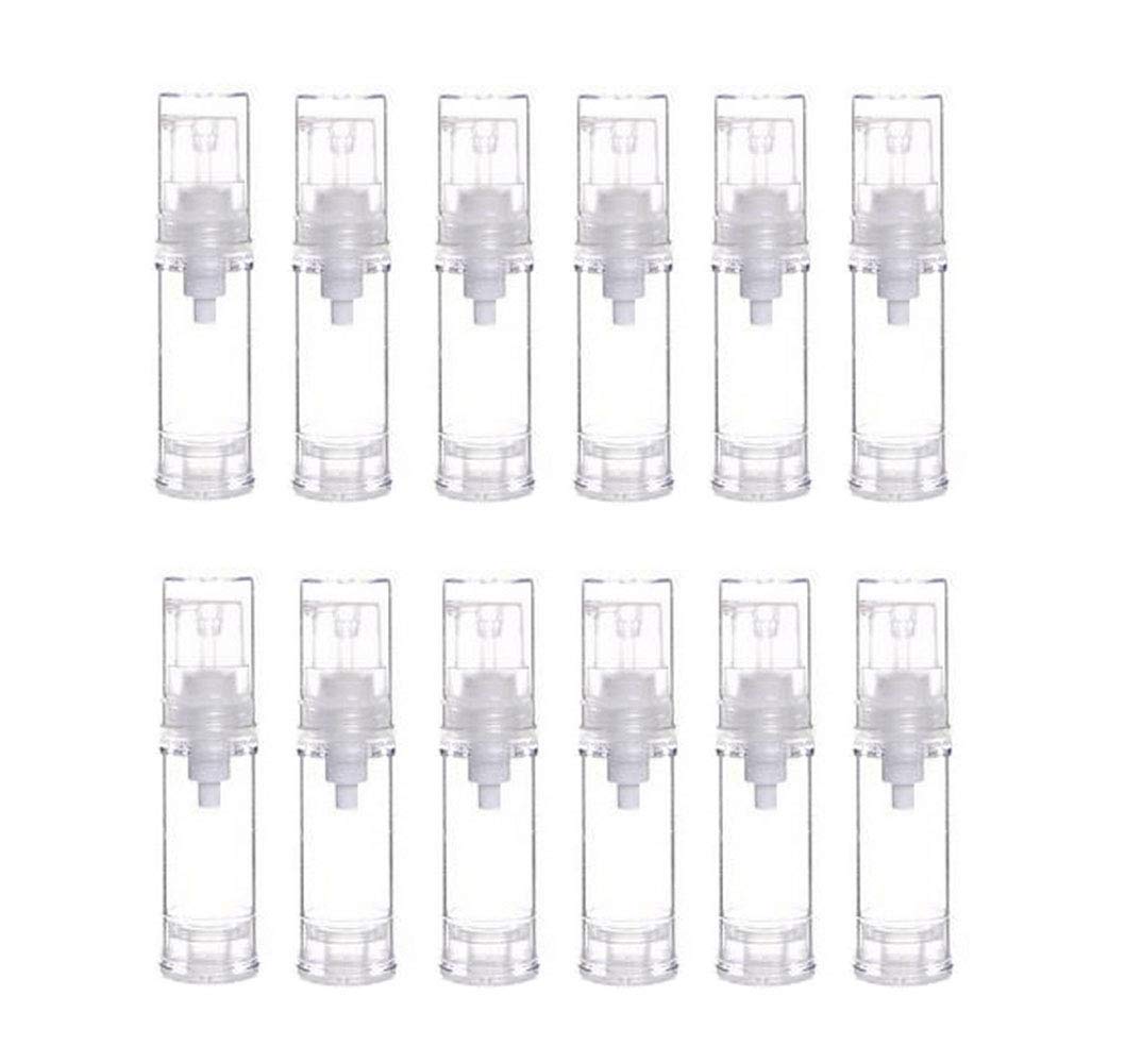 12Pcs 5Ml/0.17Oz Airless Pump Bottle Portable Empty Refillable Clear Plastic Airless Vacuum Pump Bottle Cosmetic Make-Up Cream L