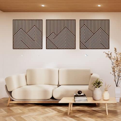 Wall Magix Set Of 3 Abstract Mountain Wooden Wall Art Panels - Brown Wall Hanging For Bedroom, Living Room, Home Decoration, Wal
