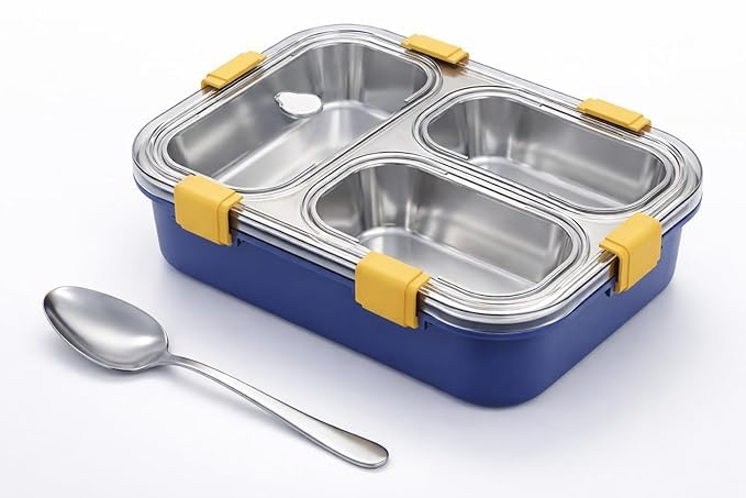 Royals Hub 3 Compartment Lunch Box Insulated Air Tight Bpa Free Lunch Box, Stainless Steel 100% Leak Proof Lunch Containers With