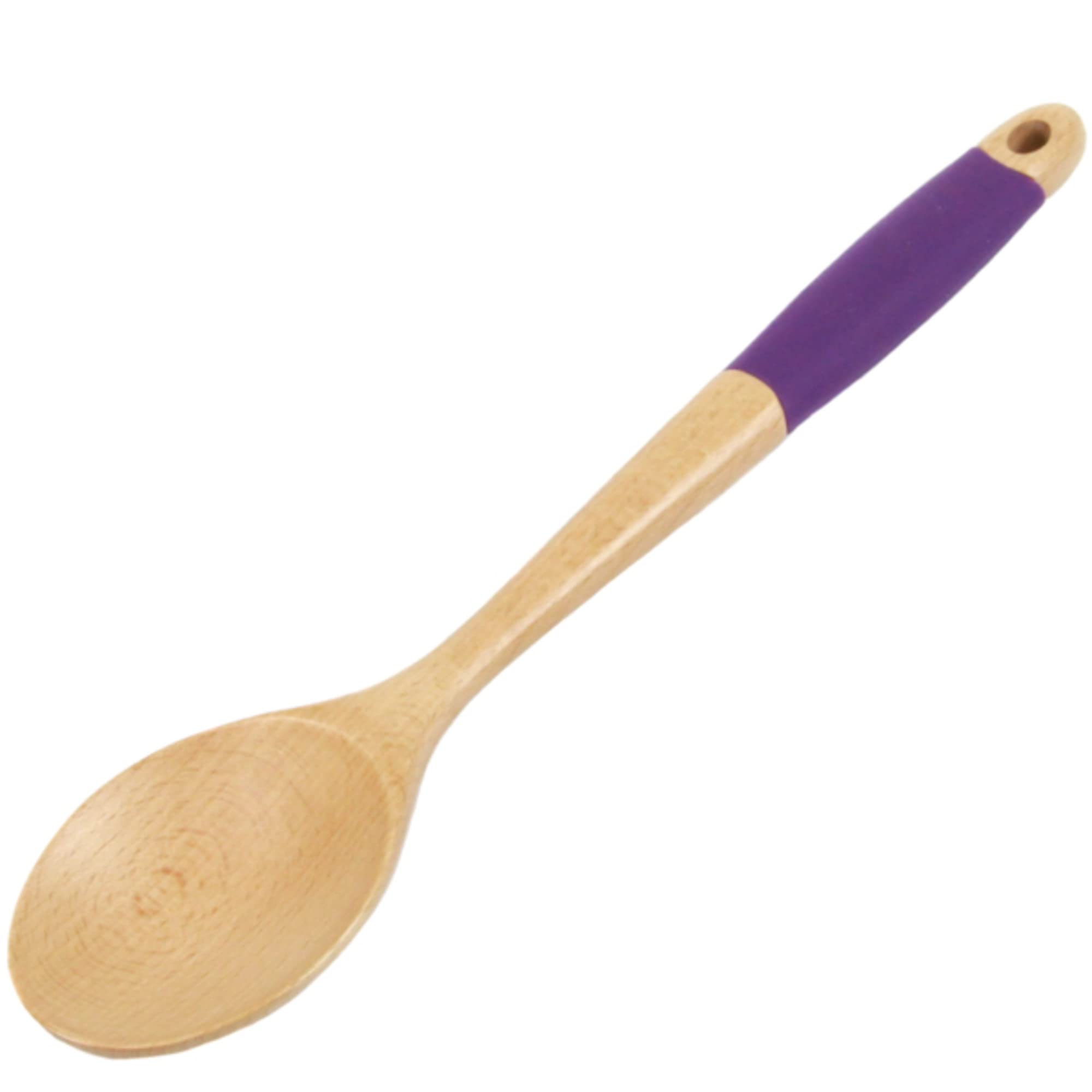 Chef Craft Premium Silicone Handle Wooden Spoon Set, 14 Inch, Rainbow