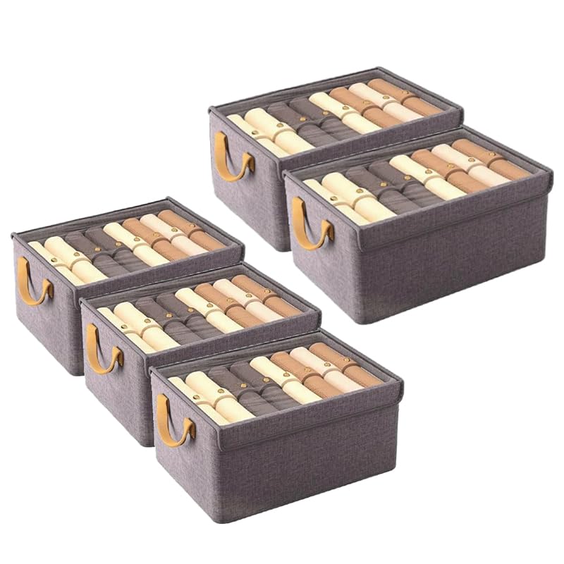 Tekcool 5Pcs Wardrobe Organizer For Clothes With Metal Frame, Foldable Storage Basket For Clothing, Cloth Organizer Storage Box 