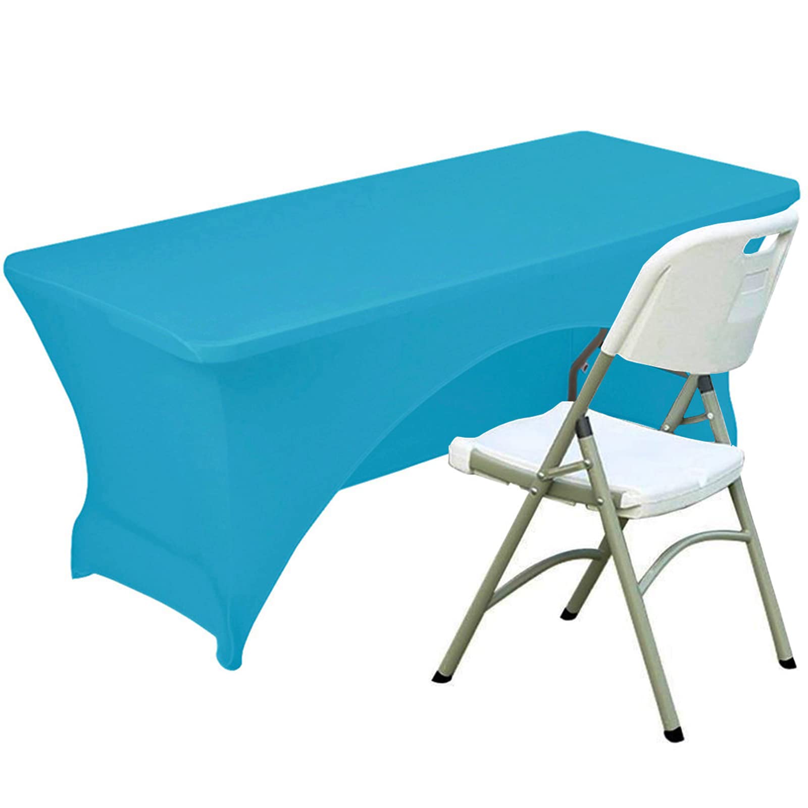 Fhberni Spandex Table Cover 4 Ft. Fitted Polyester Tablecloth Stretch Table Cover Table Topper Open Back - Turquoise