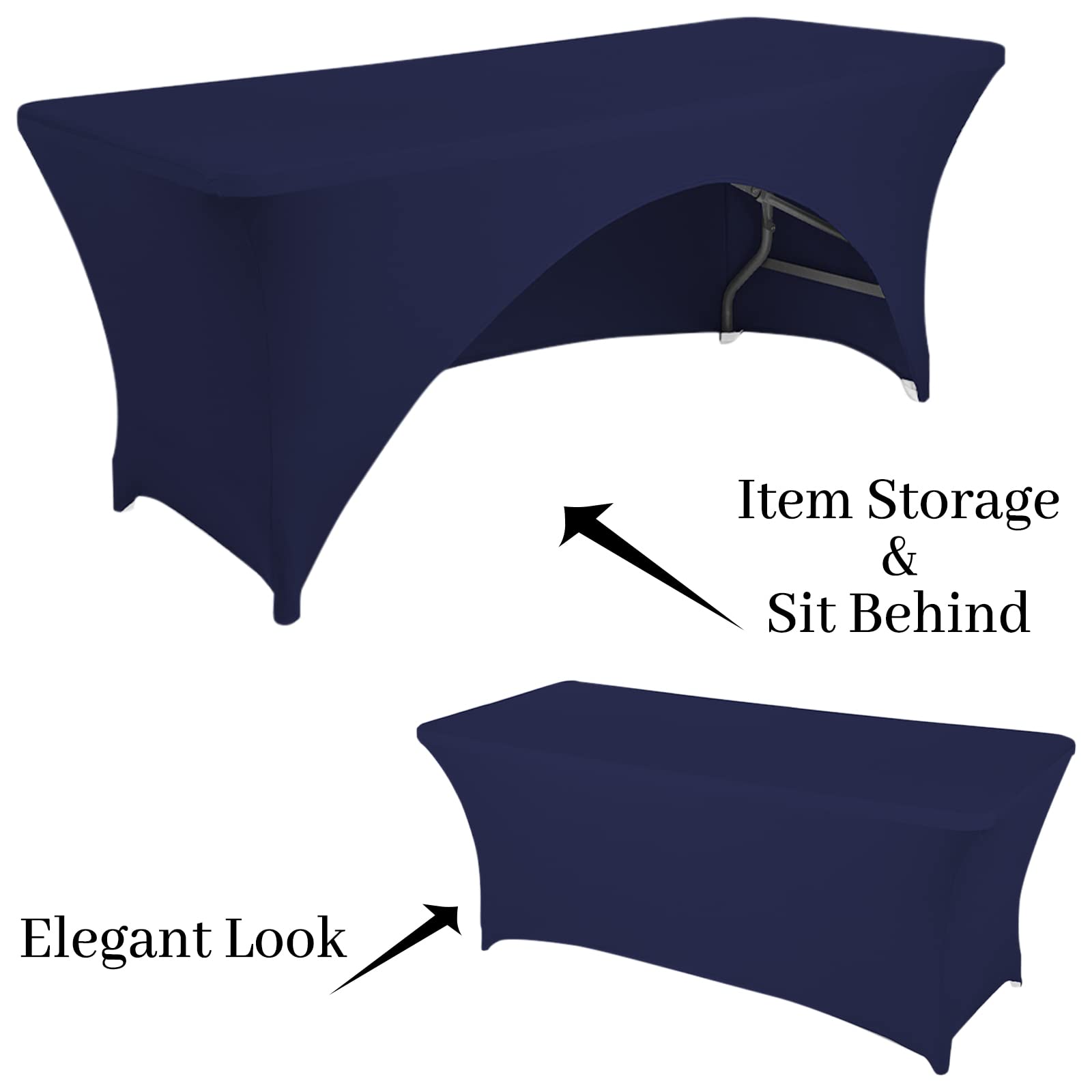 Fhberni Spandex Table Cover 8 ft. Fitted Polyester Tablecloth Stretch Table Cover Table Topper Open Back - Navy
