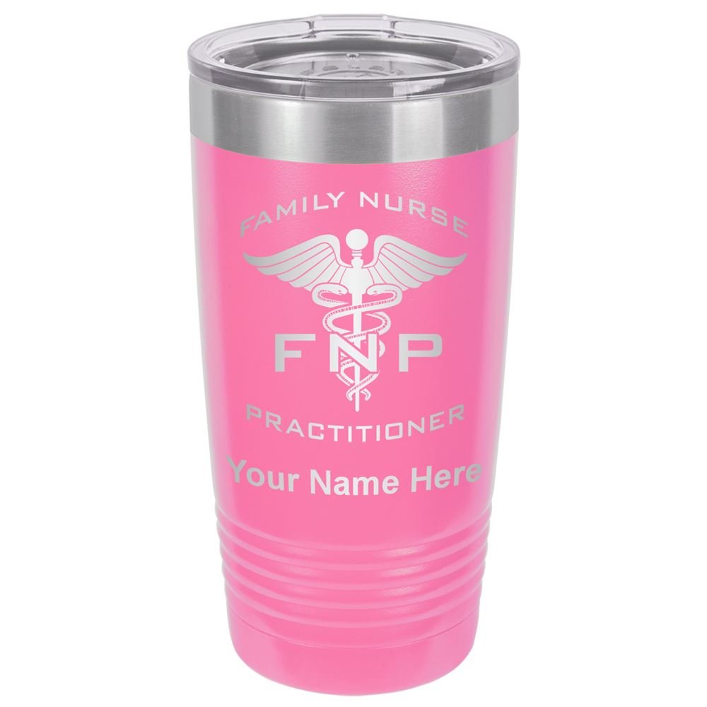 Lasergram 20Oz Vacuum Insulated Tumbler Mug, Fnp Family Nurse Practitioner, Personalized Engraving Included (Pink)