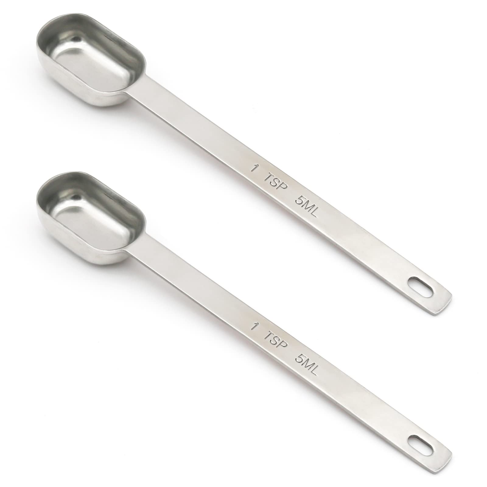 BERYLER 2PCS 1tsp (1/3tbsp, 5ml) Single Measuring Spoon, Stainless Steel Long Handle Individual Teaspoons Only