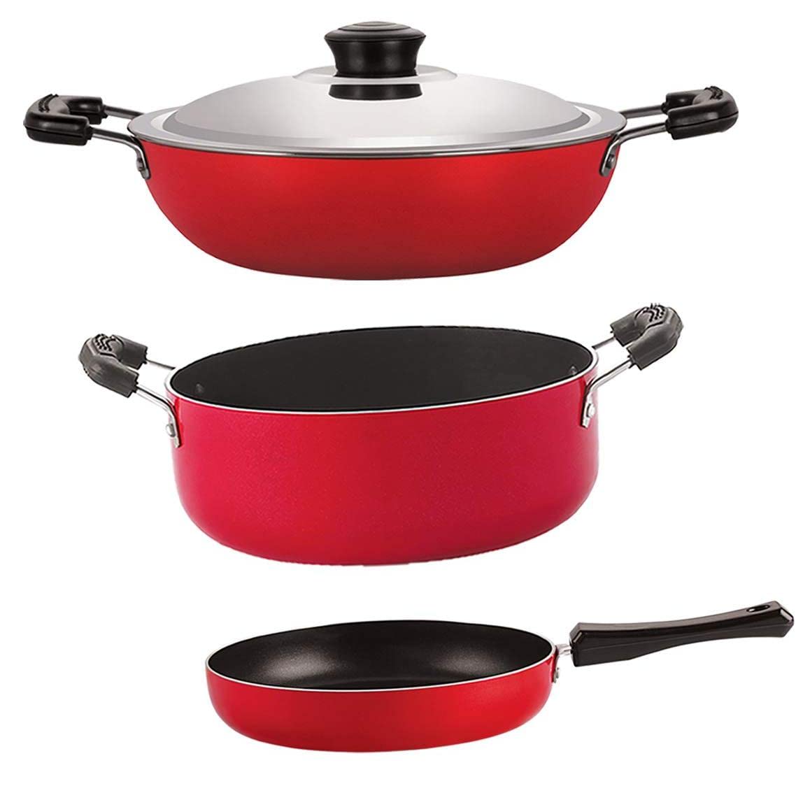 Nirlon NonToxic Oil Free NonStick Cookware Essential Combo Set Of 3 Pieces With Bakelite Handle (Fp10_Dkd(J)_Cs24)