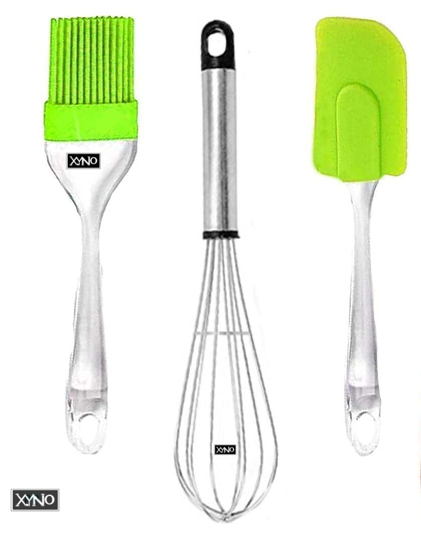 Xyno Silicone NonStick/Heat Resistant Kitchen Cooking Utensil Set For Mixing (1 Spatula, 1 Brushes, 1 Whisker) (Combo Of 3)