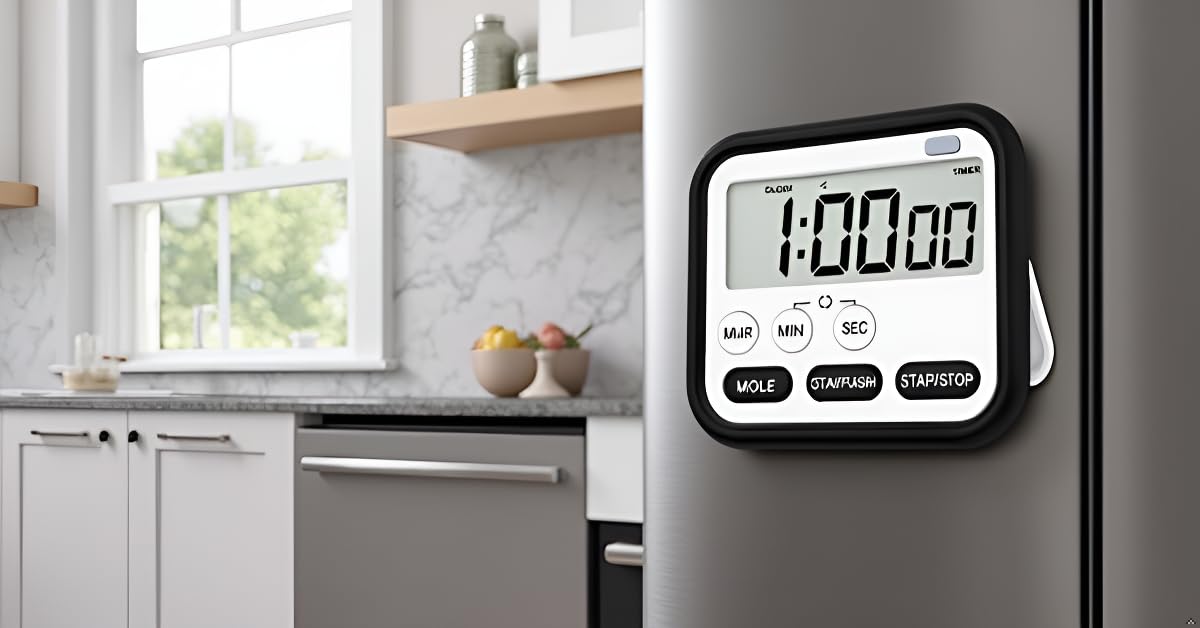 Aerys Digital Kitchen Timer And Stopwatch, Large Lcd Display, 24-Hour Countdown, Loud Alarm, Magnetic Back, Retractable Stand, F