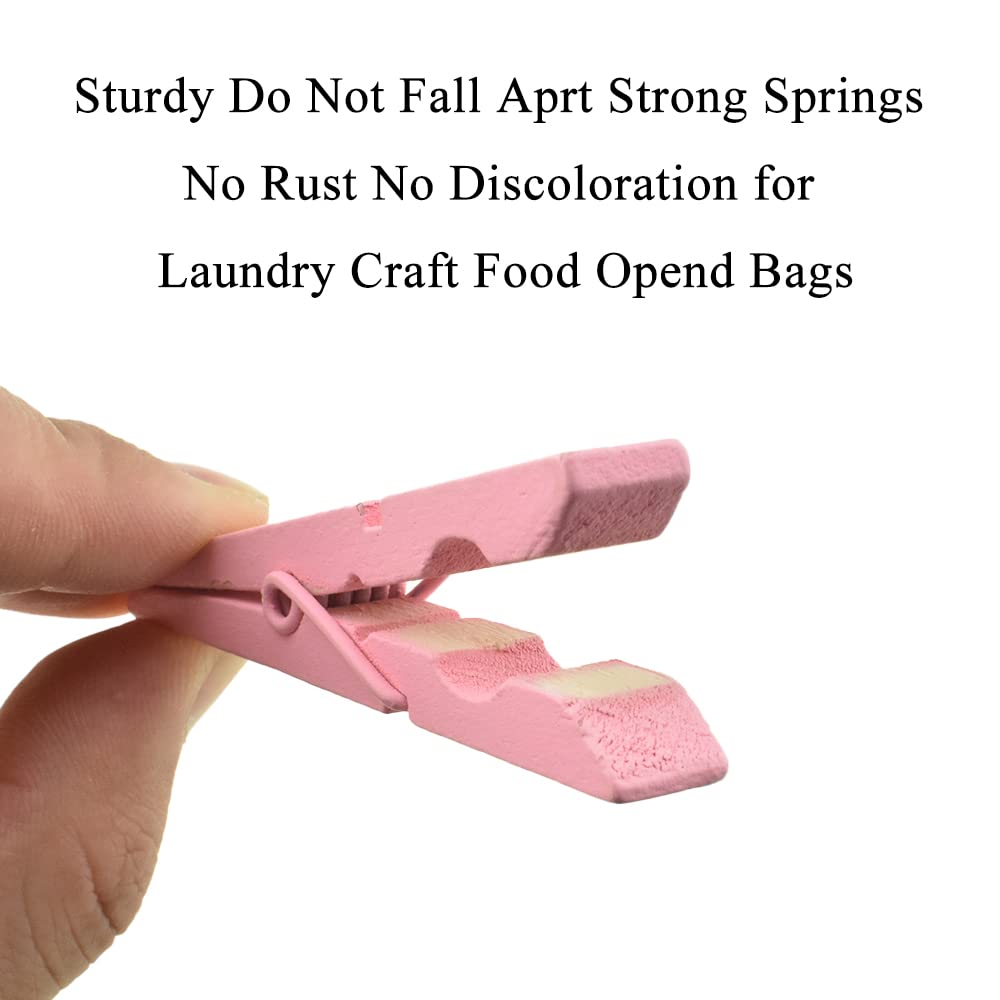 HAHIYO Pink Wooden Clothes Pins Clothespins Small Aviod Fall Apart 2.87 Inches Length 16 Pack Strong Springs No Rust No Discoloration for Laundry Bathroom DIY Craft Photos Food Opened Bags