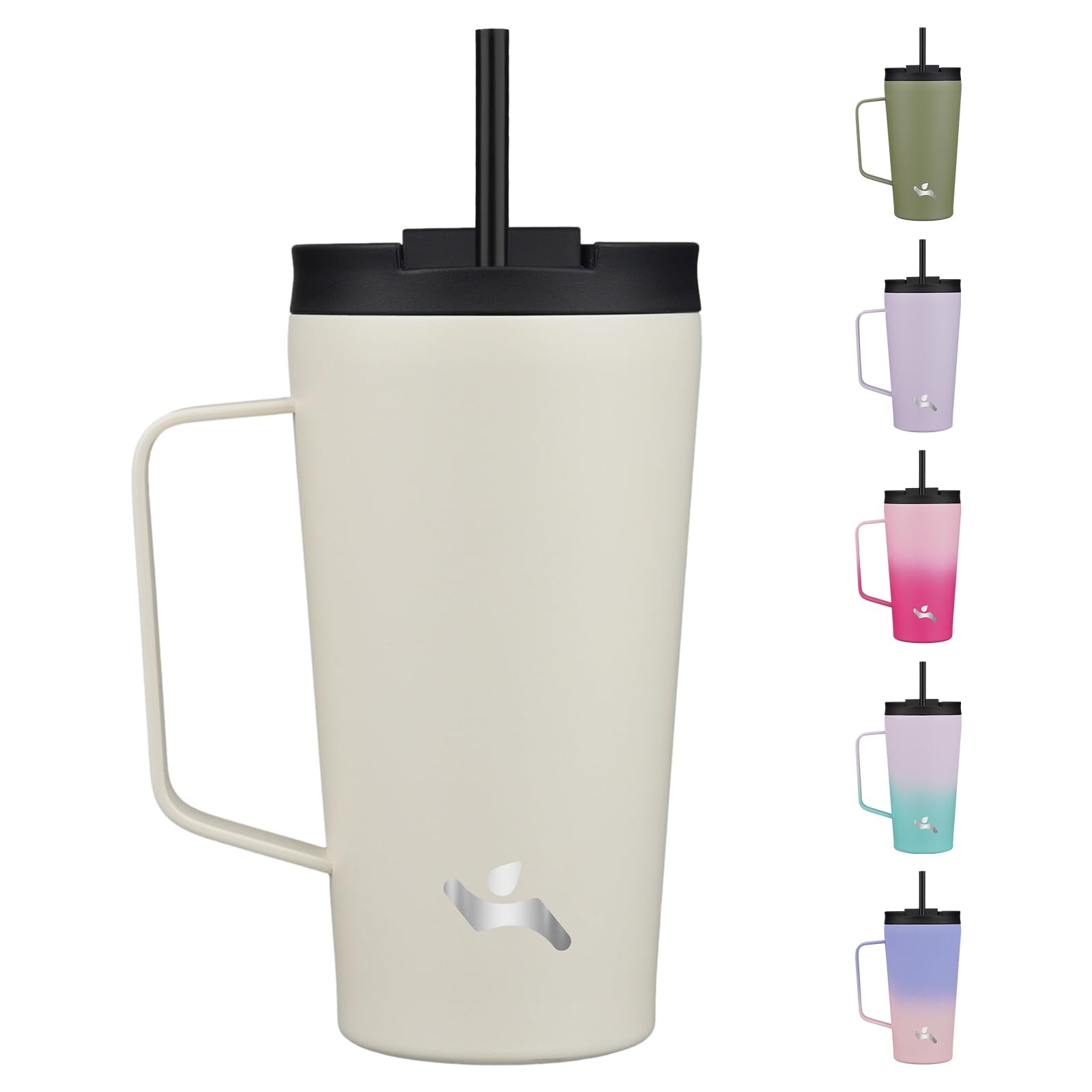 Konokyo Insulated Tumbler with Handle and Straw, 18 OZ Travel Coffee Mug Stainless Steel Cup Metal Water Bottle,Angel White