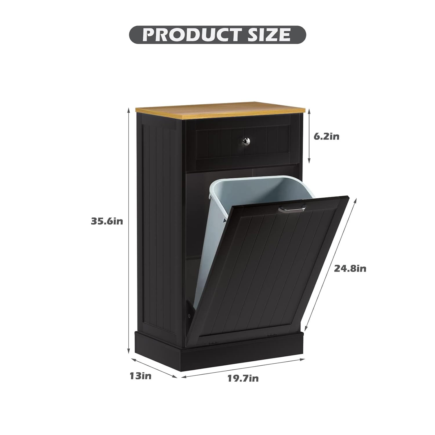 Gazhome Tilt Out Trash Cabinet, Upgrade Wooden Trash Cabinet,Recycling Cabinet With Hideaway Drawer,10 Gallon Tilt Out Trash Cab