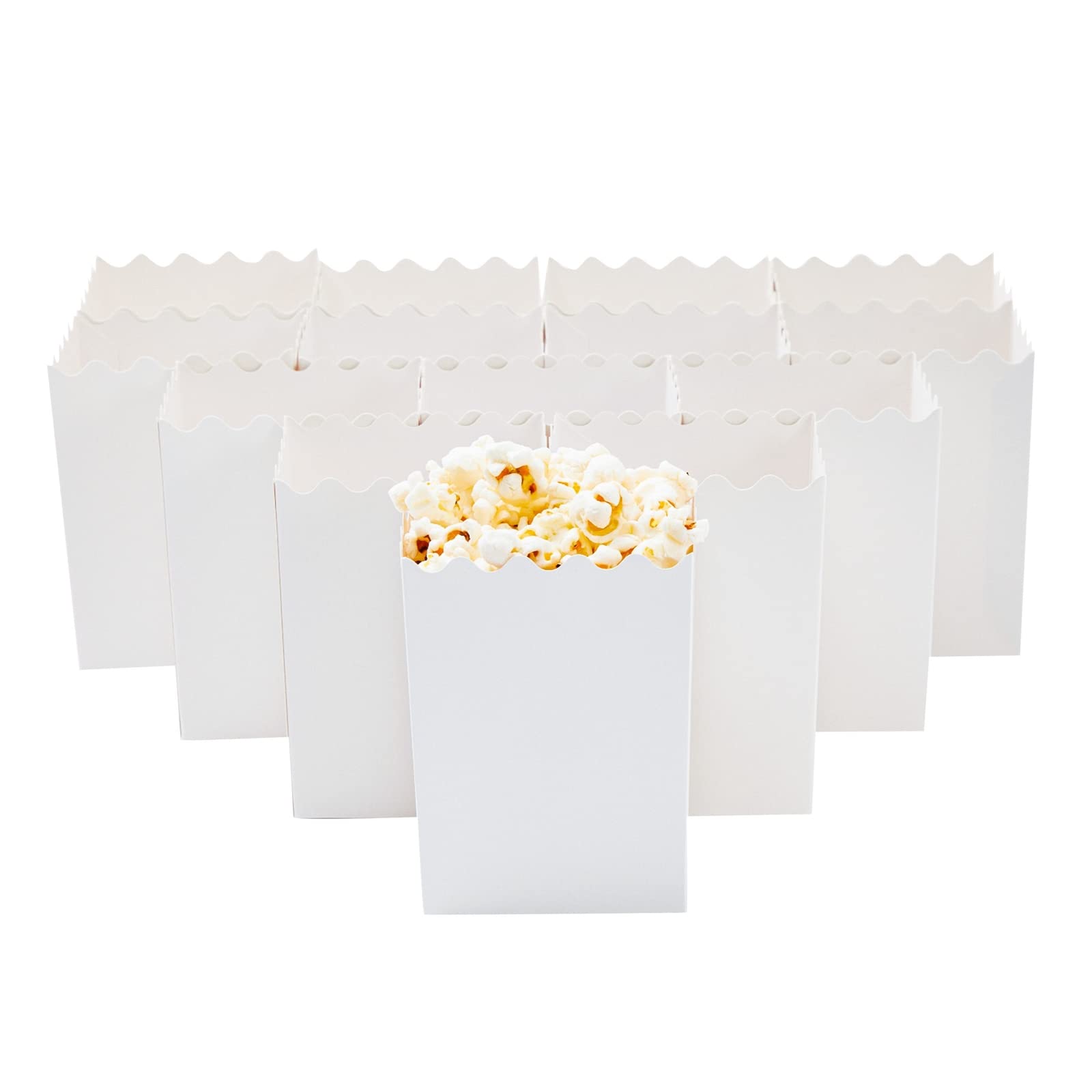 100 Pack Mini Popcorn Containers For Party Supplies, Bulk White Treat Boxes With Scalloped Edges For Movie Night Decorations (3