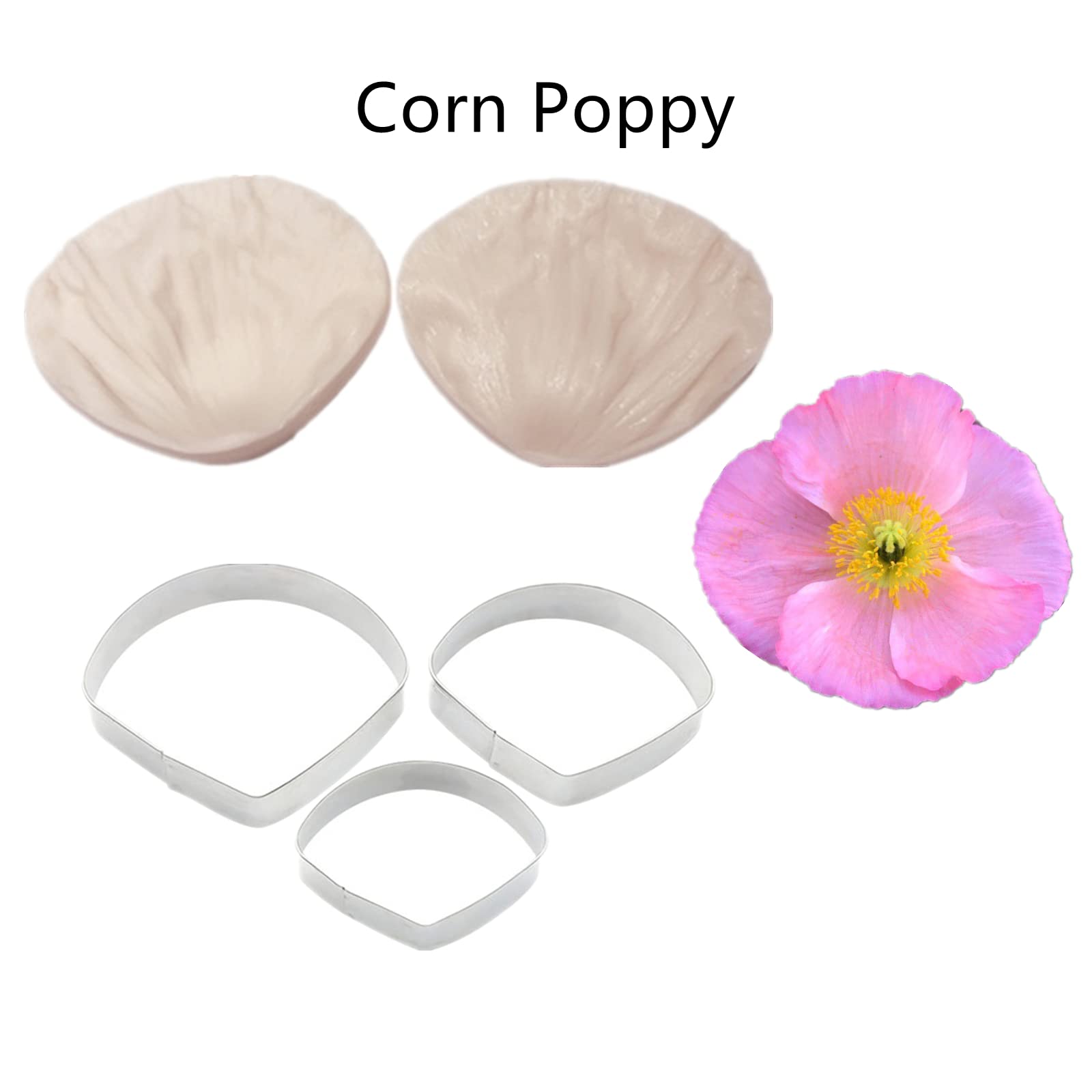 8Set Gumpaste Flower Silicone Mold And Cutter Stainless Steel Flower Cutter Fondant Flower Veining Molds Sugarcraft Flowers Maki