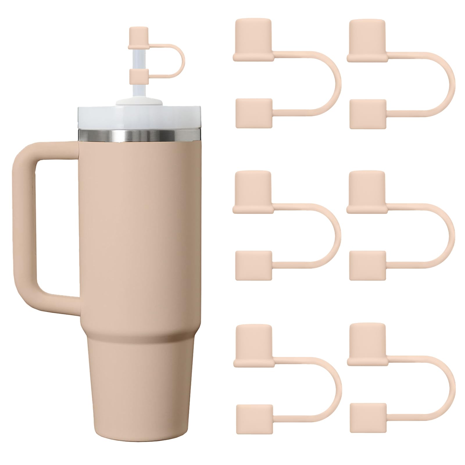 6PCS Silicone Straw Covers Cap Compatible with Stanley Cup 30-40 oz Tumbler with Handle 10mm Straw Toppers Reusable Cover for St