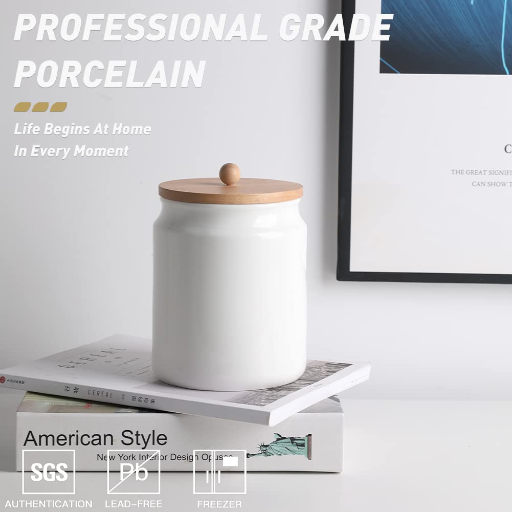 SWEEJAR Ceramic Kitchen Canisters  58 FLOZ Porcelain Food Storage Jar with Airtight Seal Wooden Lid  Home Container Serving for Coffee Beans  Tea-leave  Sugar  Salt and More  Tool Bucket (White)