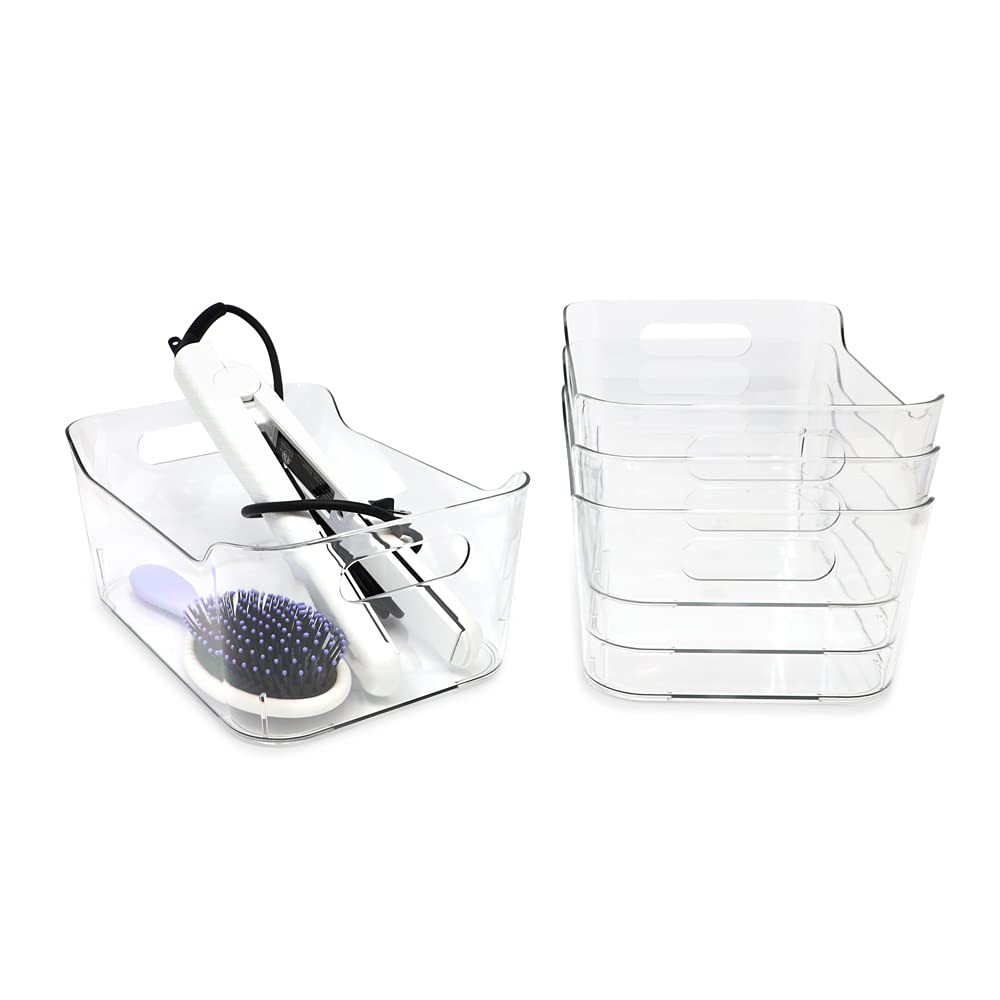 Isaac Jacobs 4-Pack Small Clear Storage Bins (9.4    X 6.7    X 4.1   ) W/ Handles, Plastic Box Set, Home, Office, Fridge, Freez