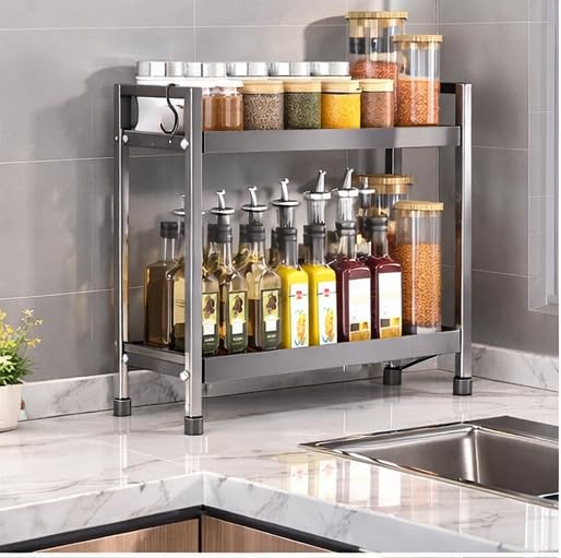 Delavala Wrought Iron Countertop/Cabinet 2 Tier Kitchen Organiser/Stand/Shelf/Holder/Utensils Rack For Spices Jars
