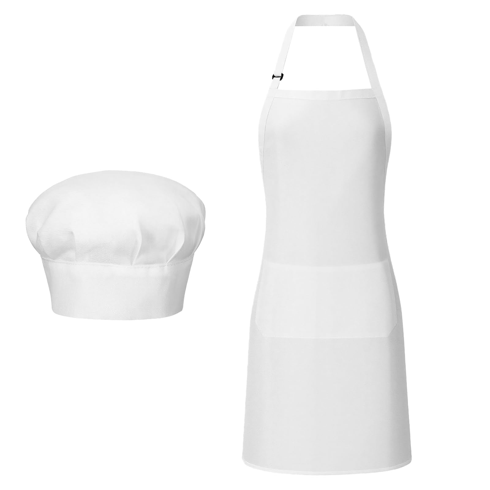 Xelsluthe White Apron And Chef Hat Set For Women And Men, Adjustable Bib Aprons With Pockets Chef Costume Apron For Father Kitch
