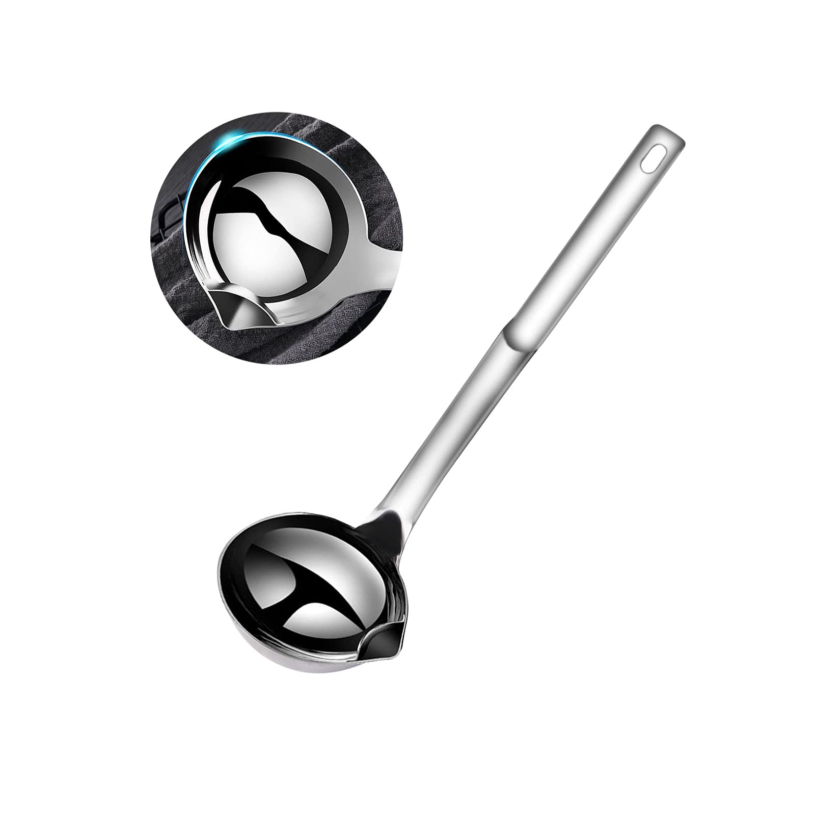 Gravy Ladle With Anti-Scalding Handle Stainless Steel Grease Separator Soup Spoon Ladle For Cooking (1, Silver)