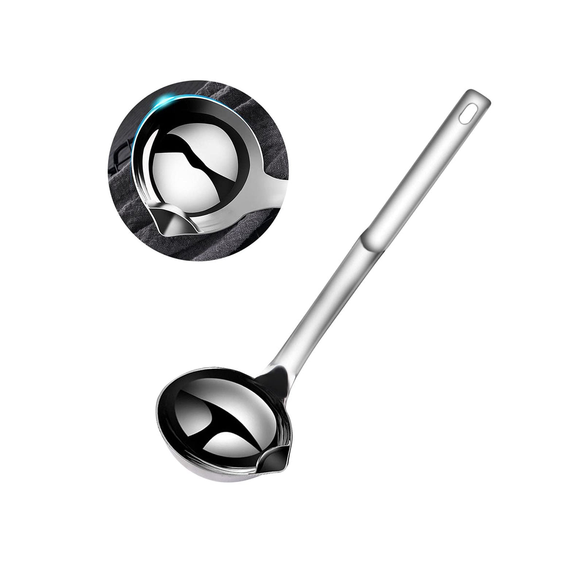 Gravy Ladle With Anti-Scalding Handle Stainless Steel Grease Separator Soup Spoon Ladle For Cooking (1, Silver)