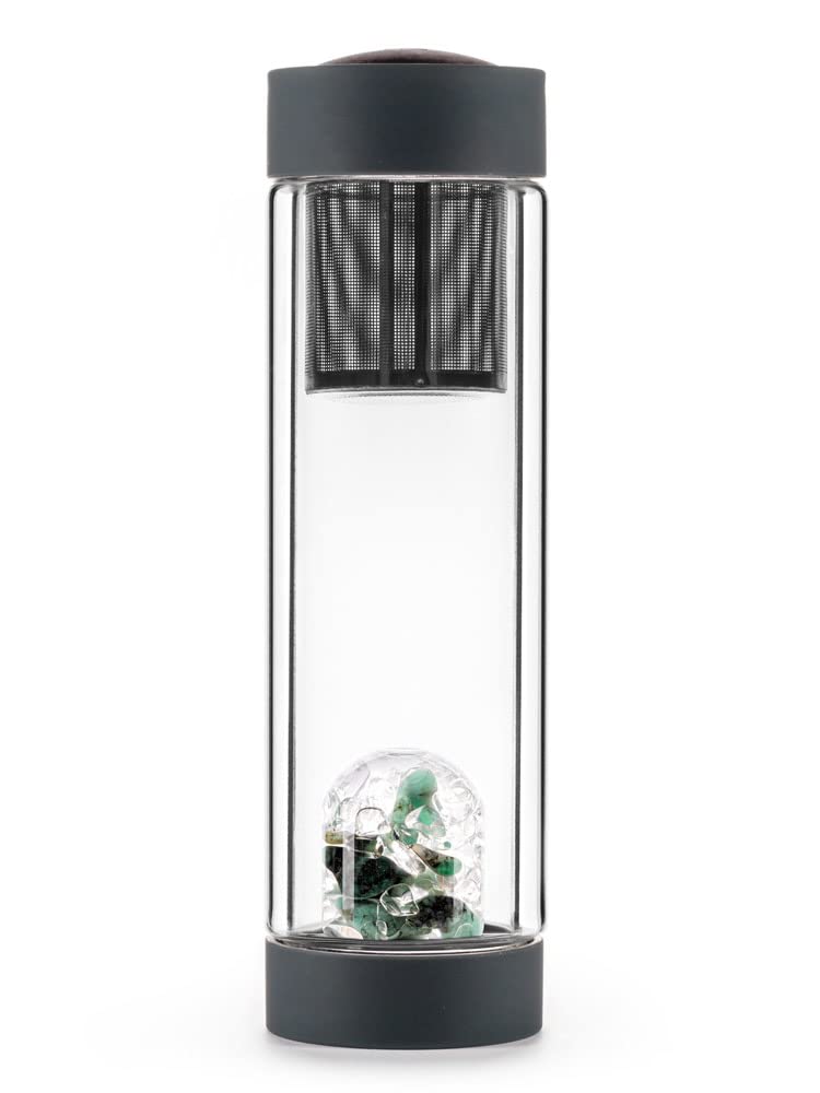 VitaJuwel ViA HEAT VITALITY | Insulating Crystal Infusion Bottle with Emerald & Clear Quartz - Regeneration, Rejuvenation & Rene