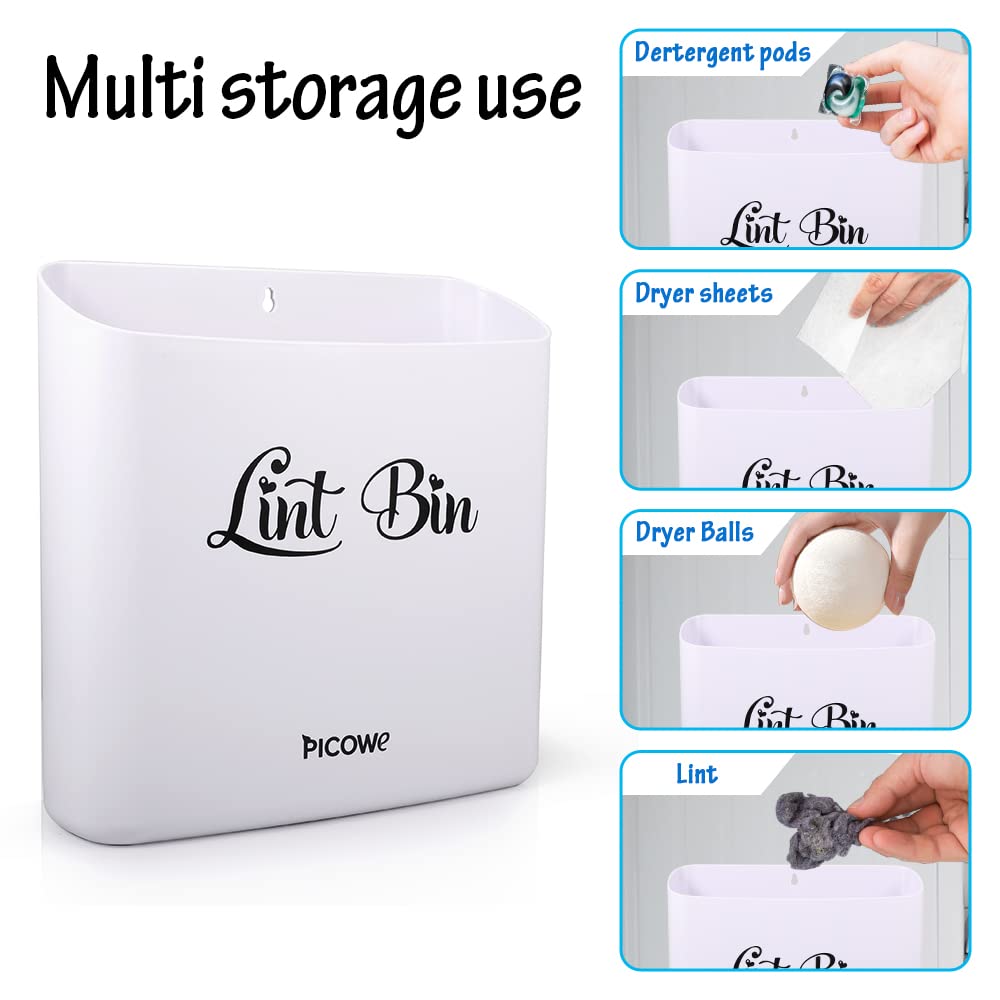 Picowe Magnetic Laundry Storage, Large Lint Holder Bin For Laundry Room, Space-Saving Trash Container Hanging On Dryer, Washer O