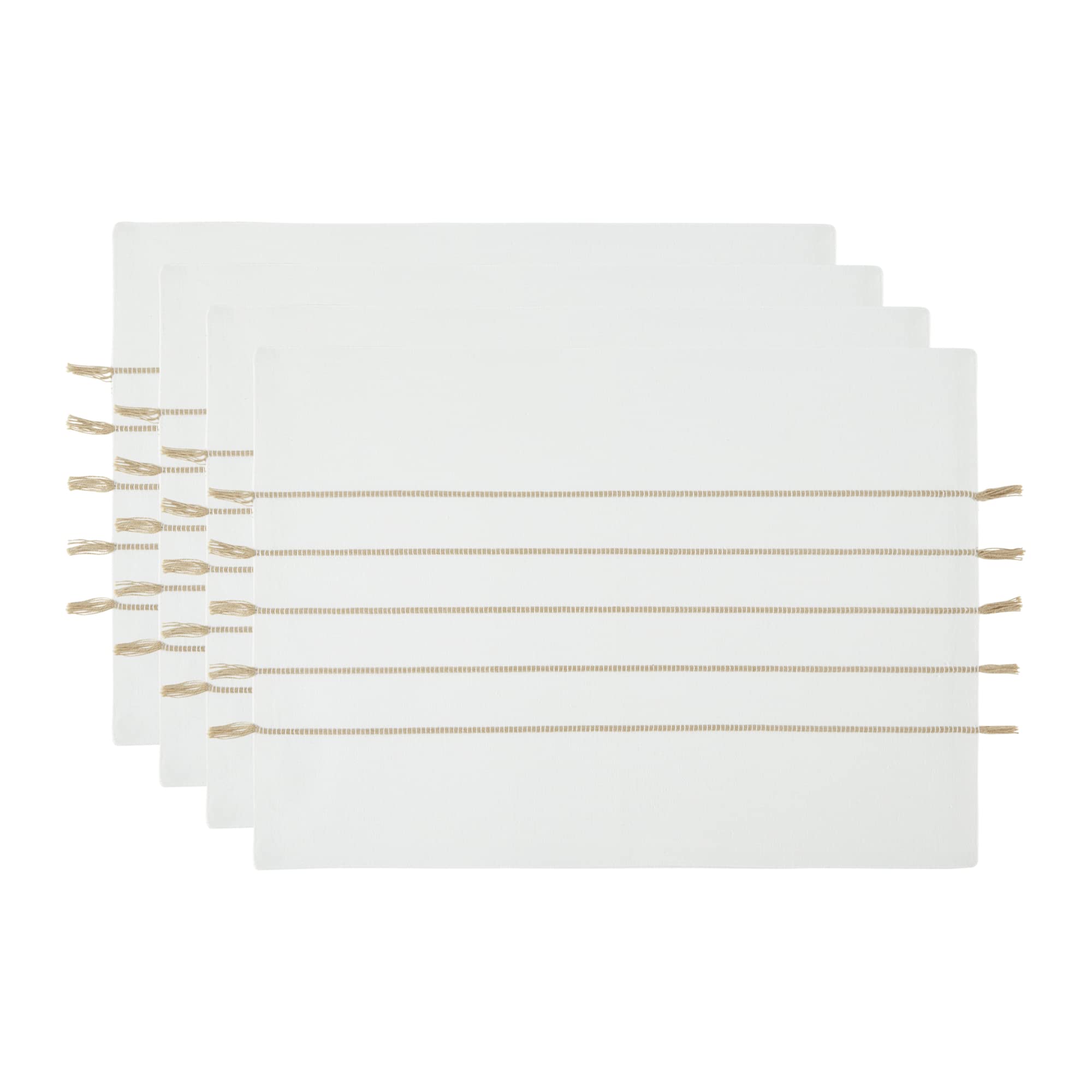 WHITE/STONE STRIPE TASSEL PLACEMAT SET/4