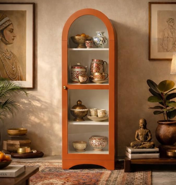 Kraft Bazaar Archies Display Cabinet | Glass Door Cabinet | Wooden Book & Display Cabinet | Wooden Storage Cabinet | Finish: Vib