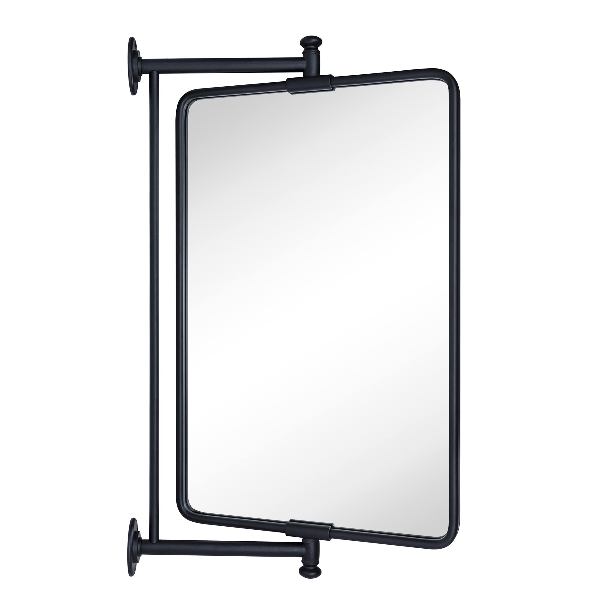 TEHOME Black Rounded Rectangle Pivot-N-View Bathroom Vanity Mirror Rotating Tilting Mirror for Corner Vanity, 14x22