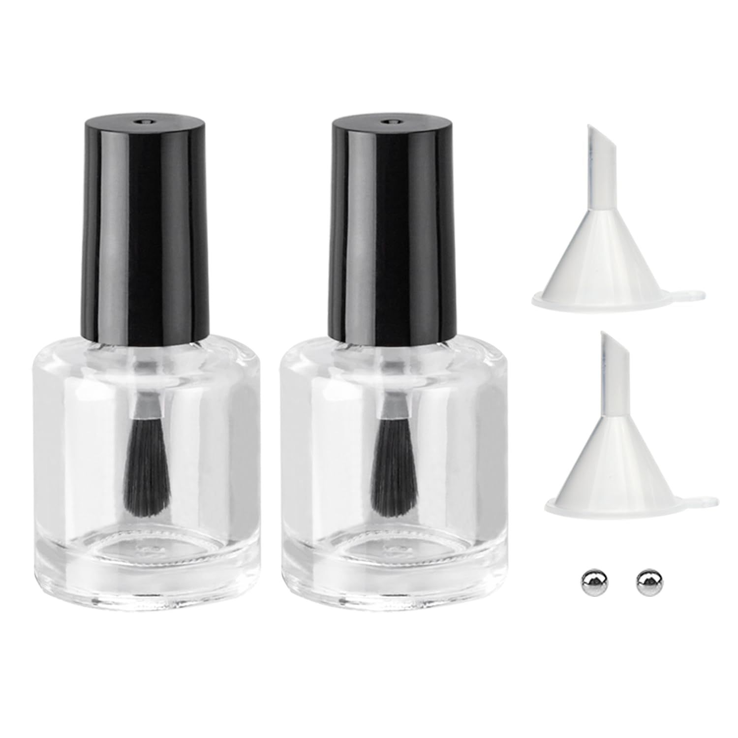 Agidea 2PCS Empty Nail Polish Bottles with Rounded Brush,Empty Glass Clear Refillable Nail Polish Containers Vials with Mixing B
